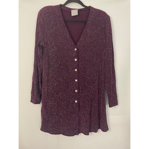 VTG Rabbit Designs Burgundy Sparkle Button Front Cardigan Tunic Petite Size 8 - Picture 2 of 11